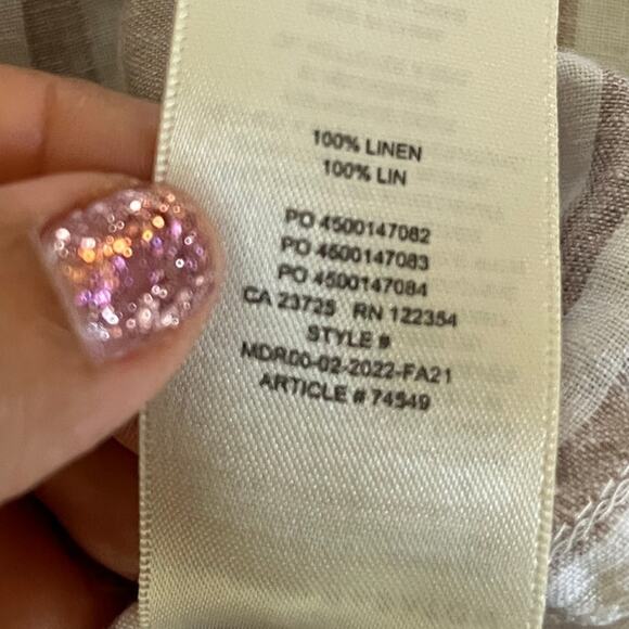 Babaton Women’s Linen Striped Button Down Shirt White Tan Long Sleeve Size Small - Picture 5 of 5